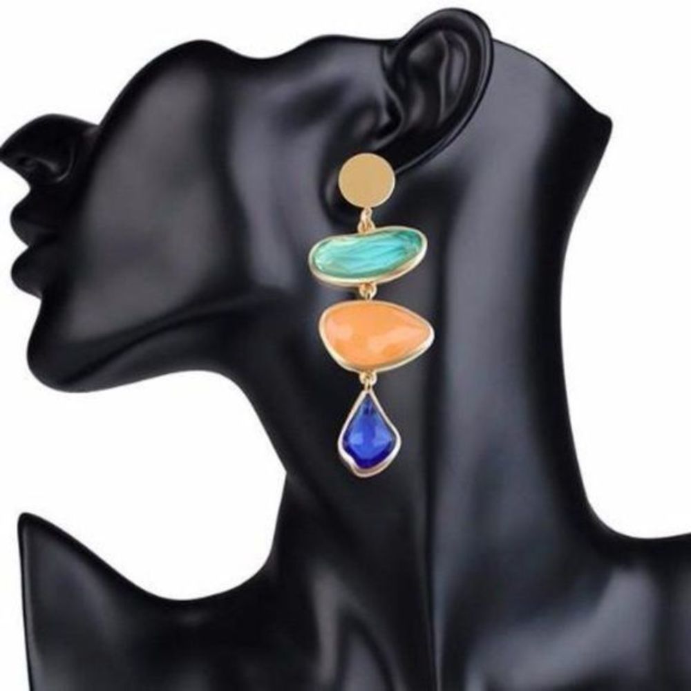 Candy Color Rhinestone Dangle Earrings - Picture 3 of 4